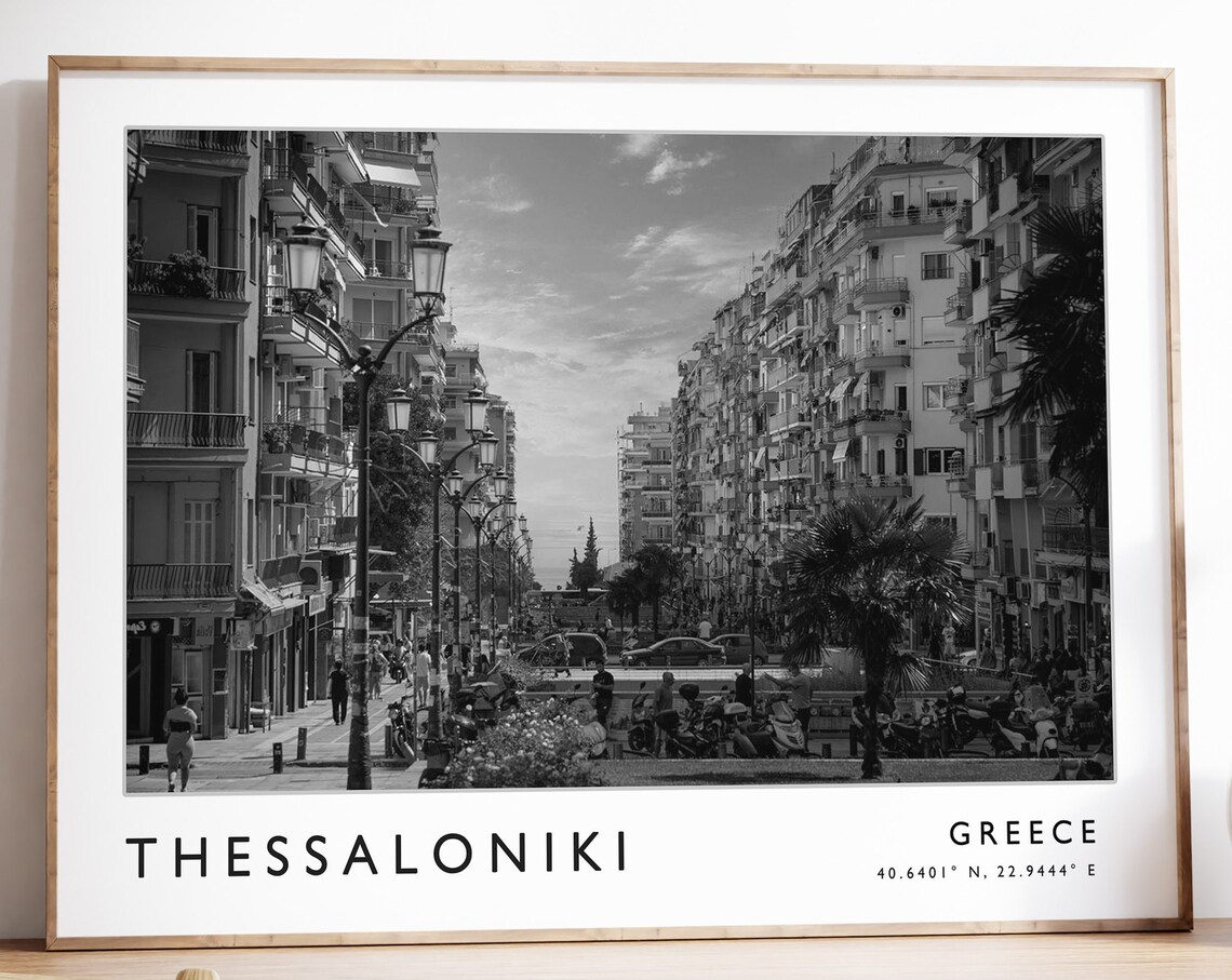 Thessaloniki Greece Black and White Grand Street Photo Poster