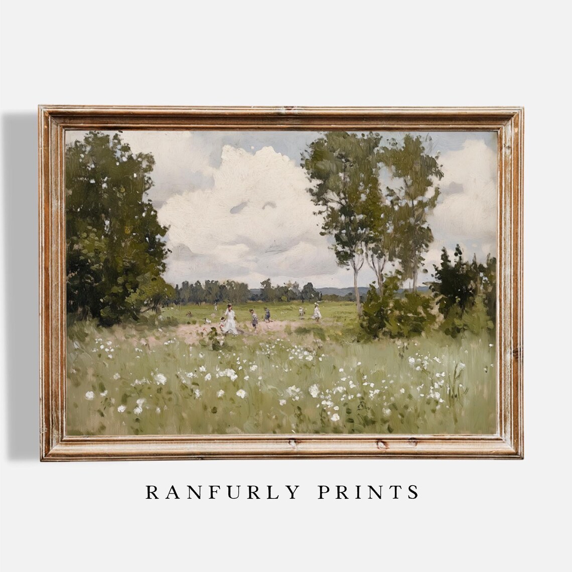 Family Meadow Art Print, Rustic Farmhouse Landscape