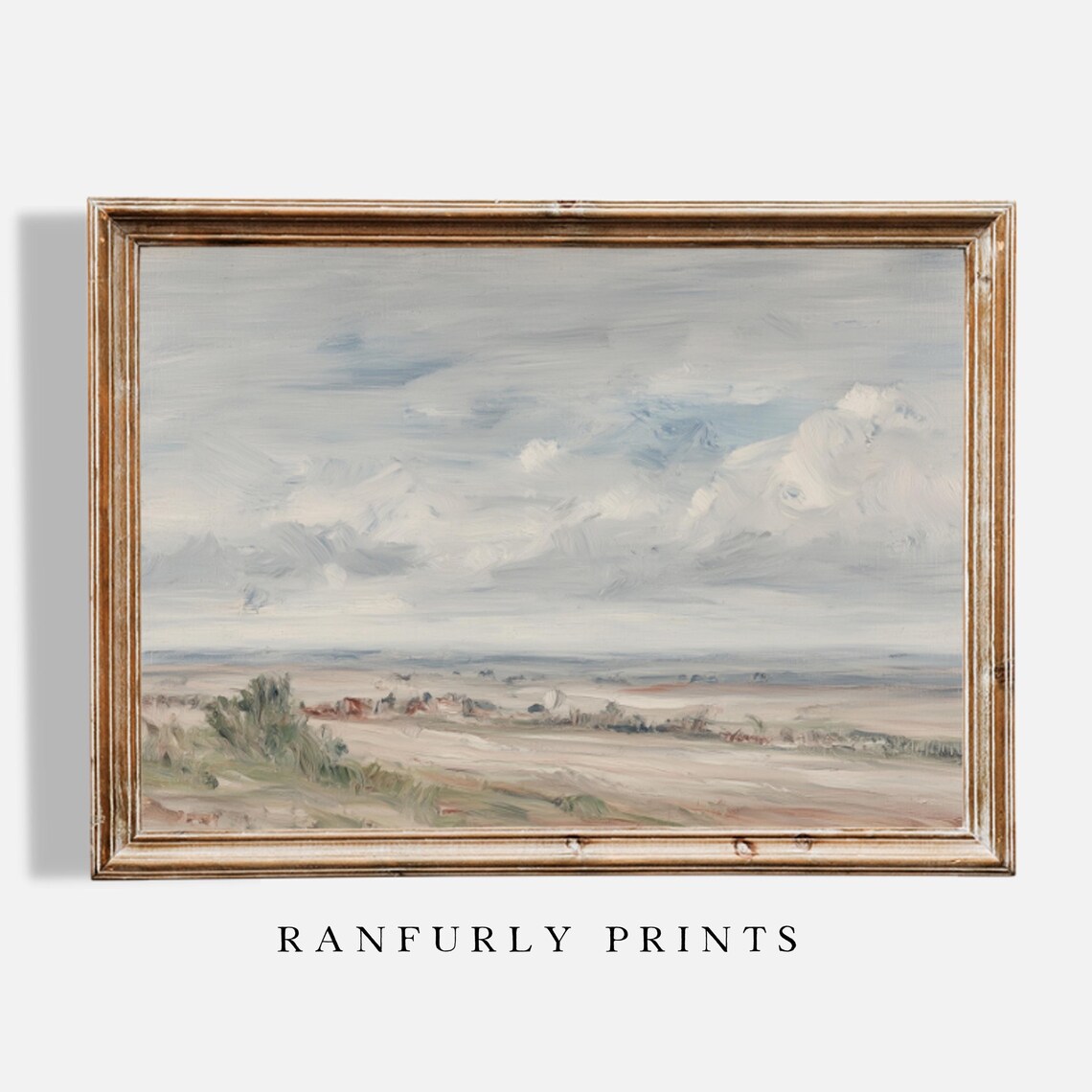 Muted Grey Countryside Landscape Vintage Oil Painting Poster
