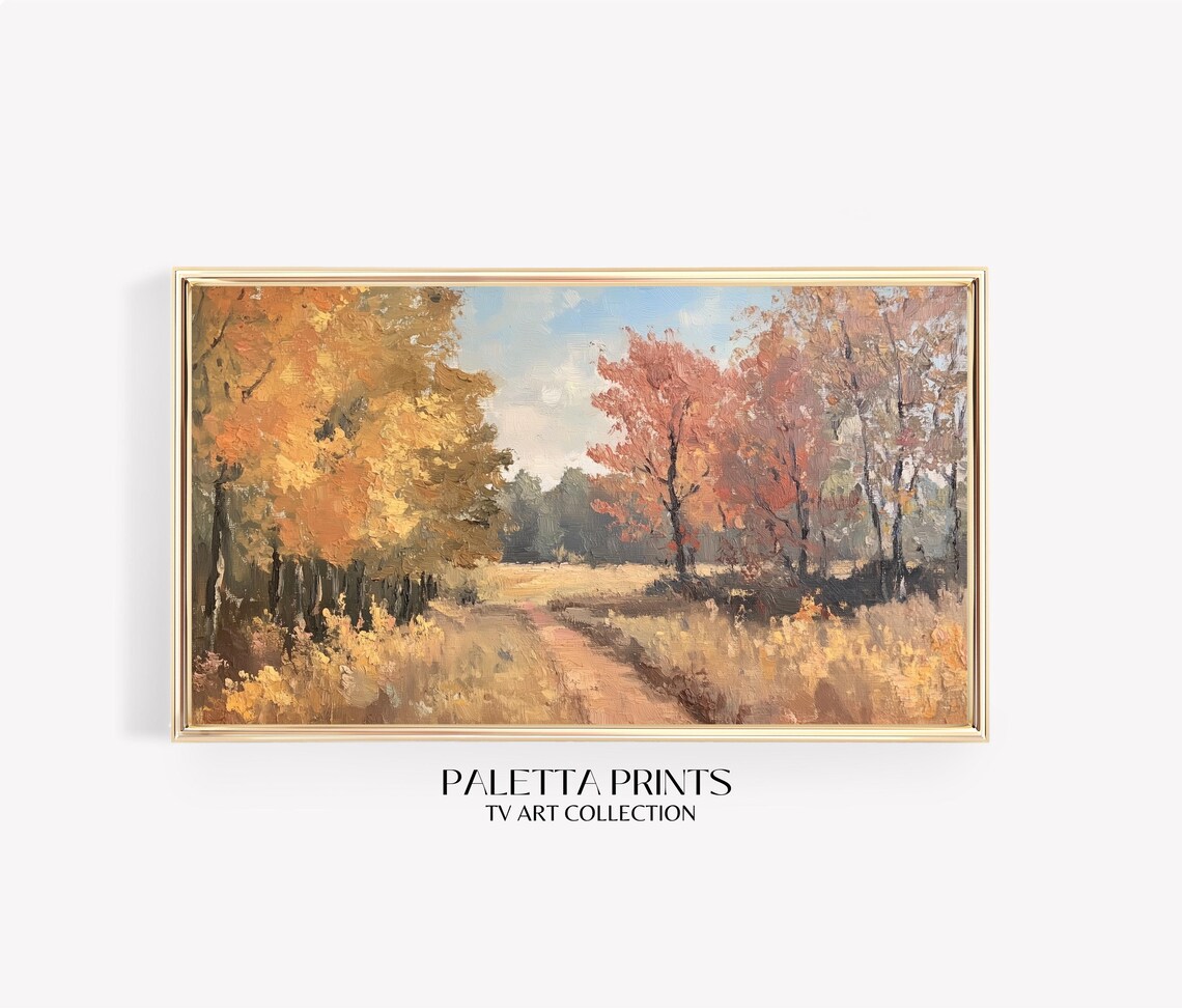 Golden Autumn Field Trail Fall Grasses Landscape Vintage Travel Poster