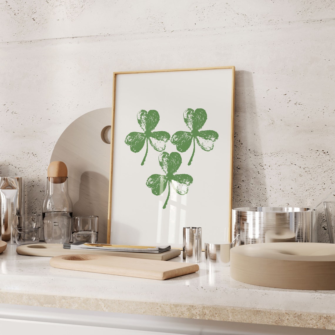 Shamrock Trio Green Clover Botanical Block Print St Patricks Day Art - Image 3