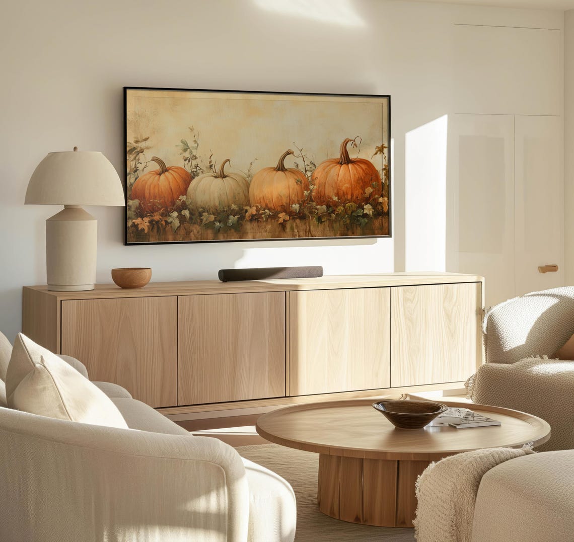 Four Vintage Pumpkins Row Golden Vine Fall Farmhouse Art Poster - Image 3