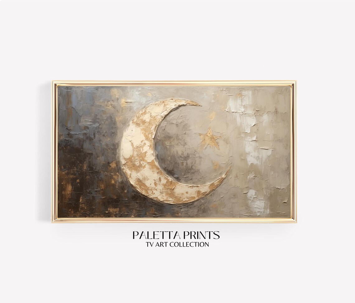 Textured Crescent Moon Star Gold Beige Abstract Islamic Art Wall Poster - Image 3