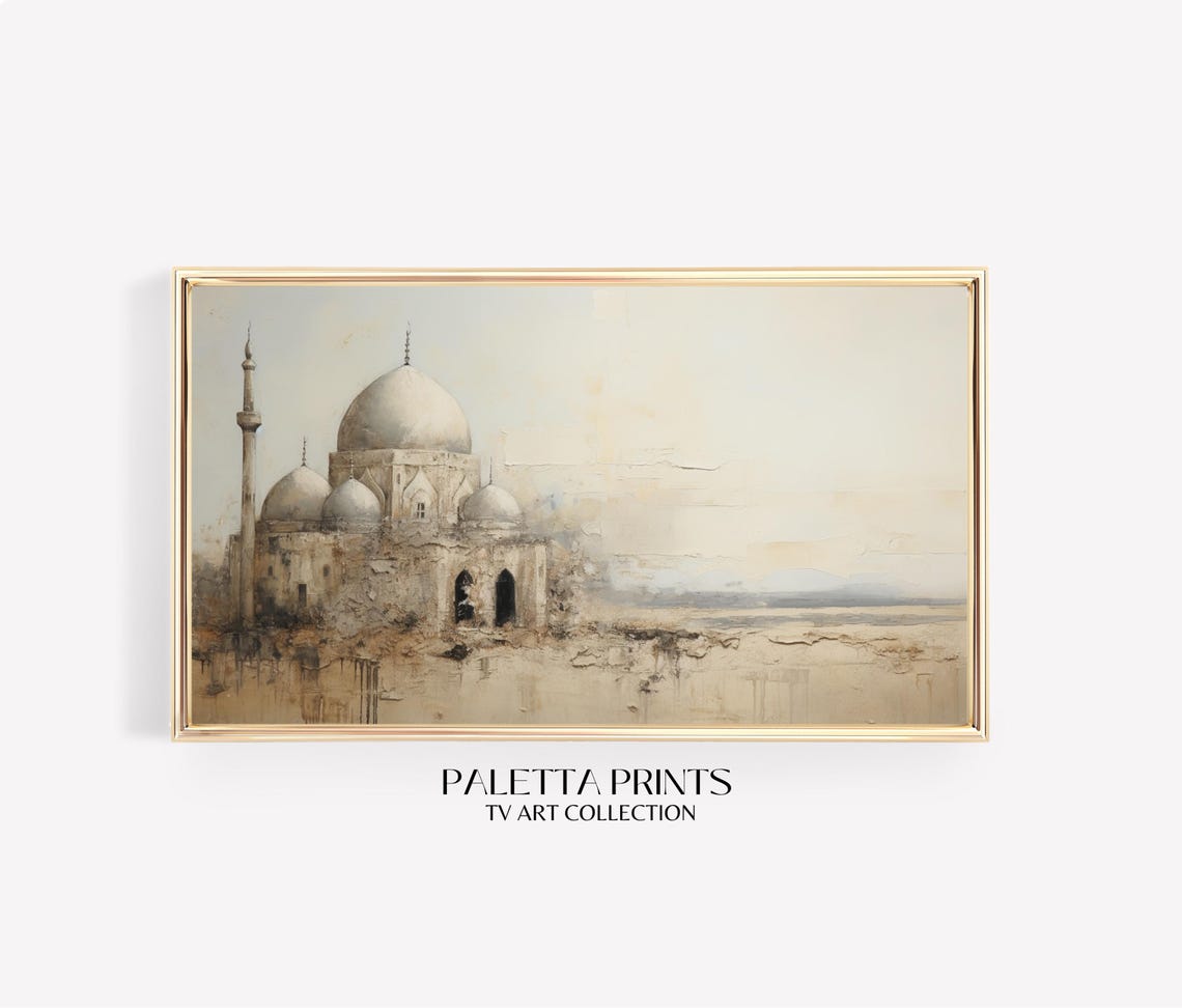 Rustic Vintage Islamic Mosque Painting With Neutral Earth Tones Historic Middle Eastern Architecture Artwork For Frame Tv - Image 3