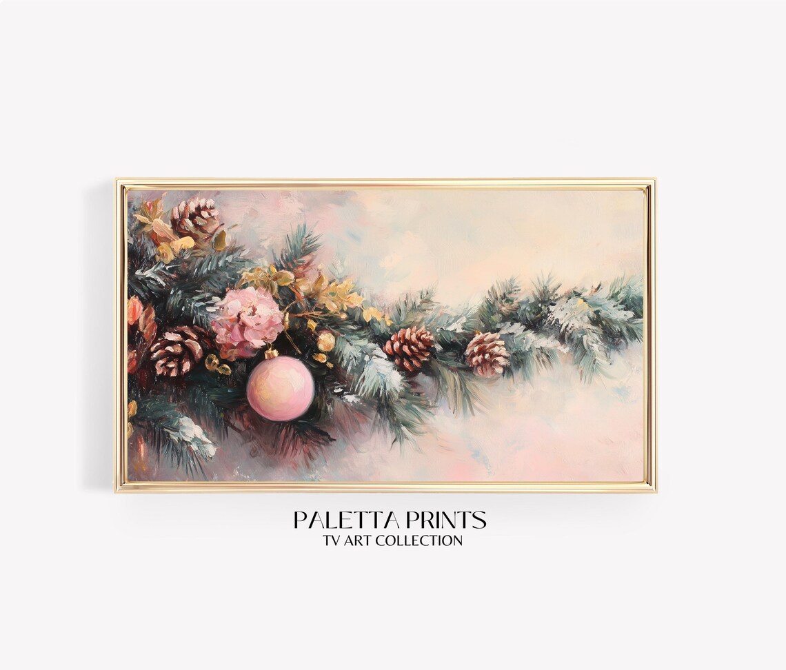 Pink Gold Holiday Garland Pinecones Baubles Festive Winter Poster