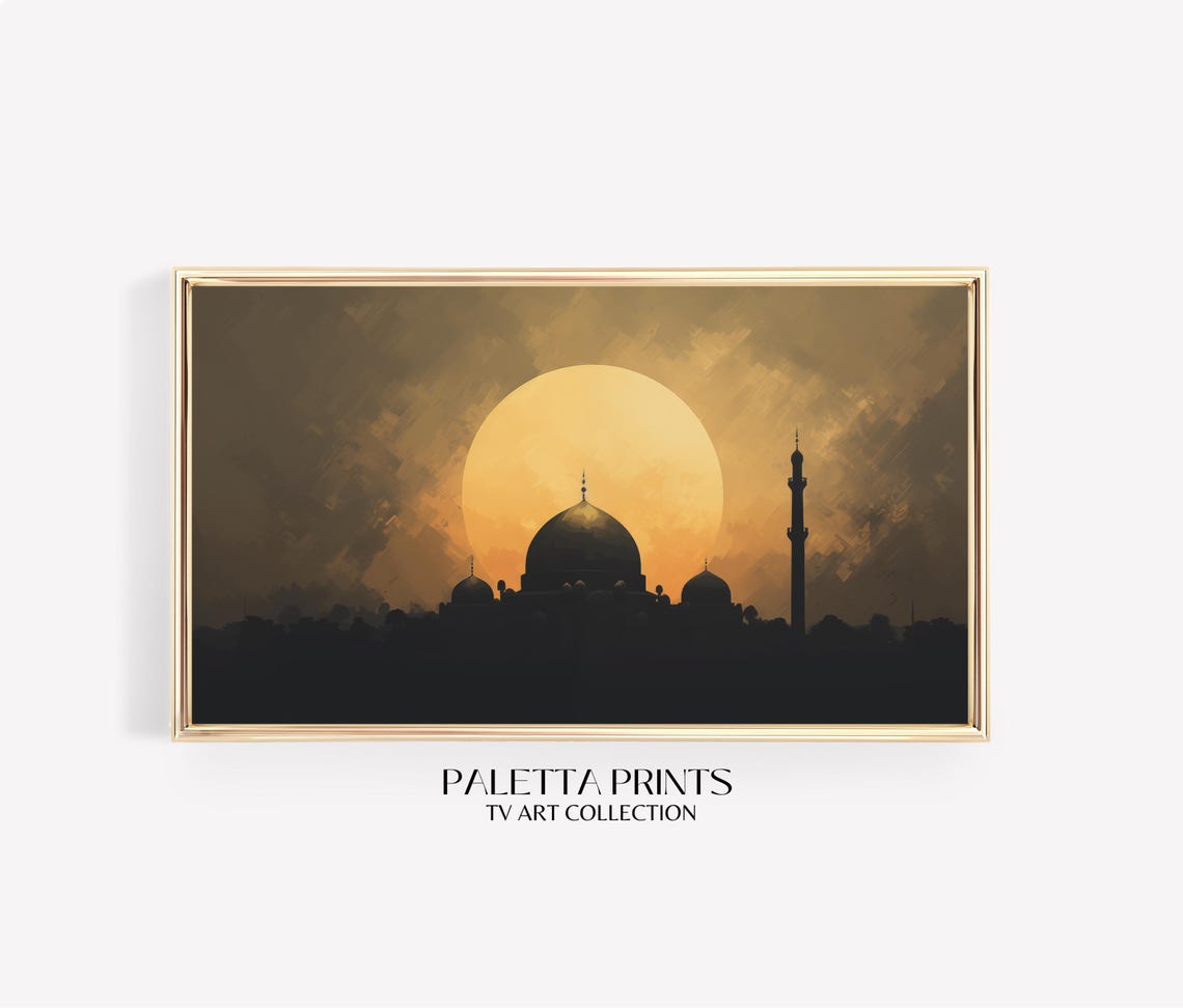 Mosque Sunset Frame Tv Art Islamic Silhouette With Golden Glow Spiritual Ramadan Decor Muslim Home Middle Eastern Art Aesthetic Islam - Image 3