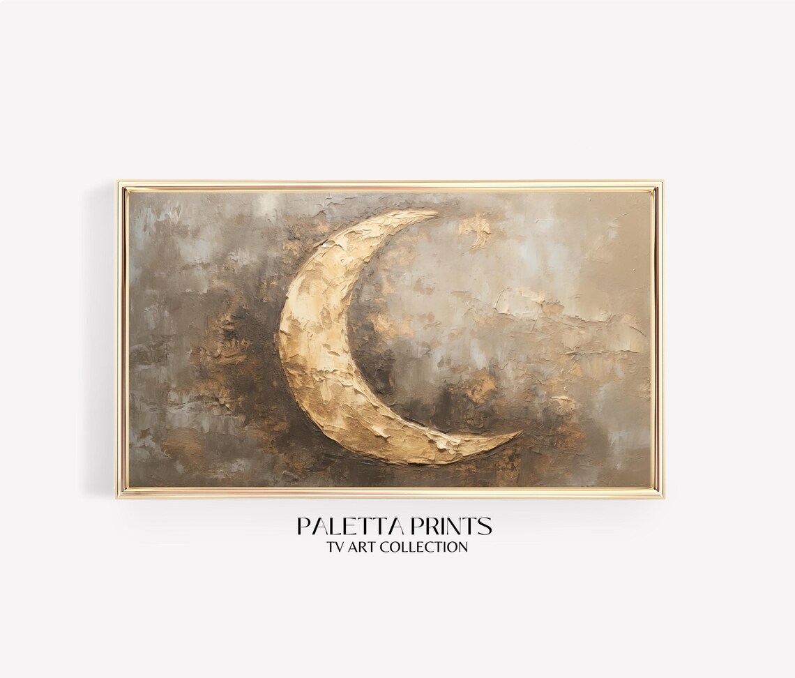 Crescent Moon Textured Abstract Painting Beige Gold Ramadan Art Wall Poster - Image 3