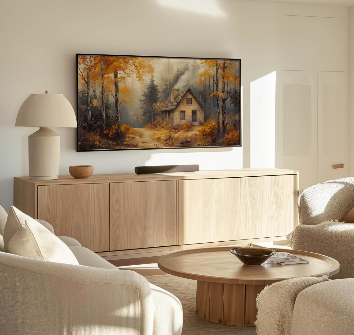 Frame Tv Rustic Cottage In Fall Art Art For Frame Tvs Cozy Forest Scene Tv Art Rustic Vintage Tv Art Paletta Prints - Image 3