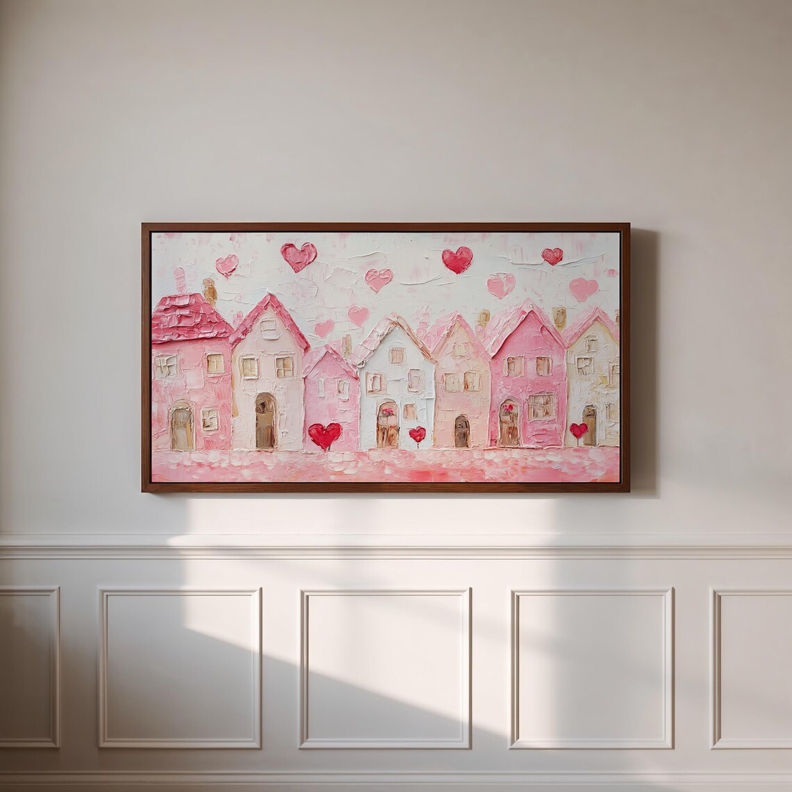 Pink Village Cottage Style Valentine Art Print - Image 3