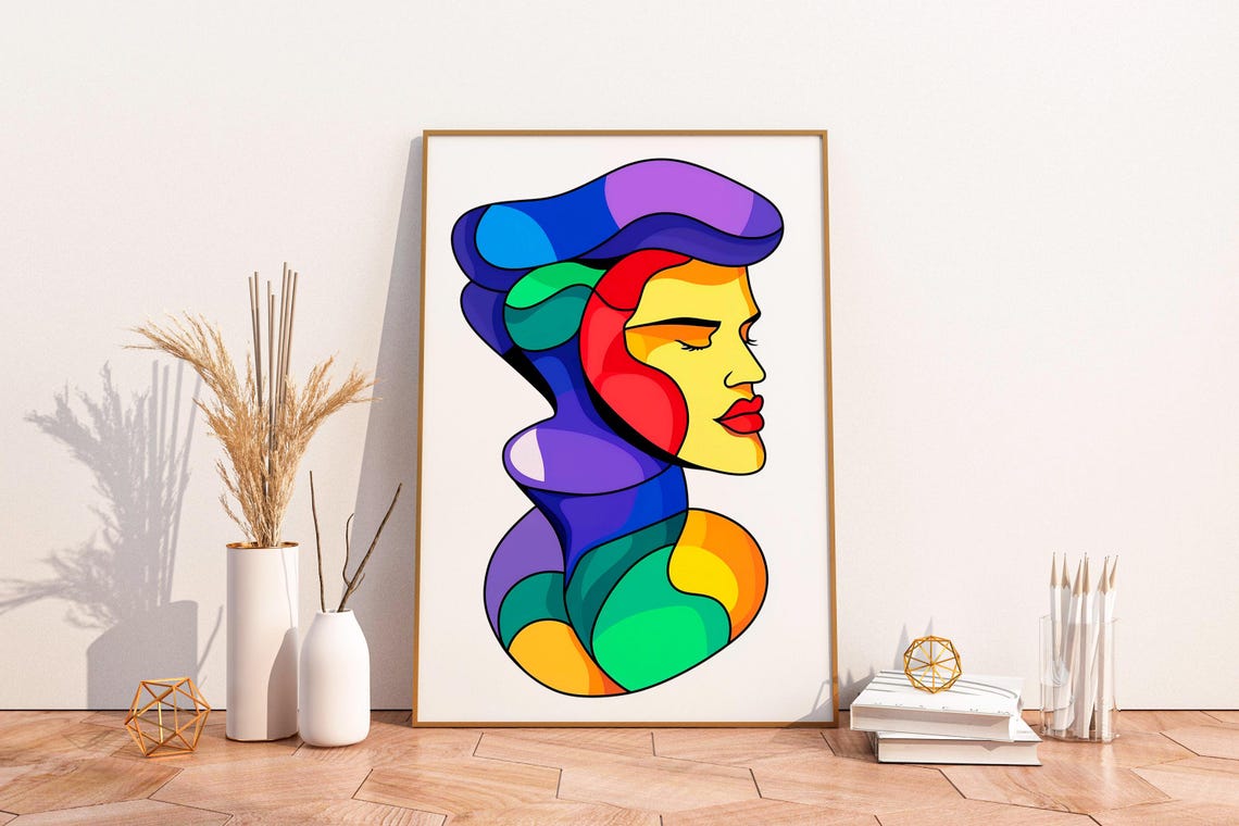 Segmented Color Woman Profile Modern Pop Abstract Portrait Poster