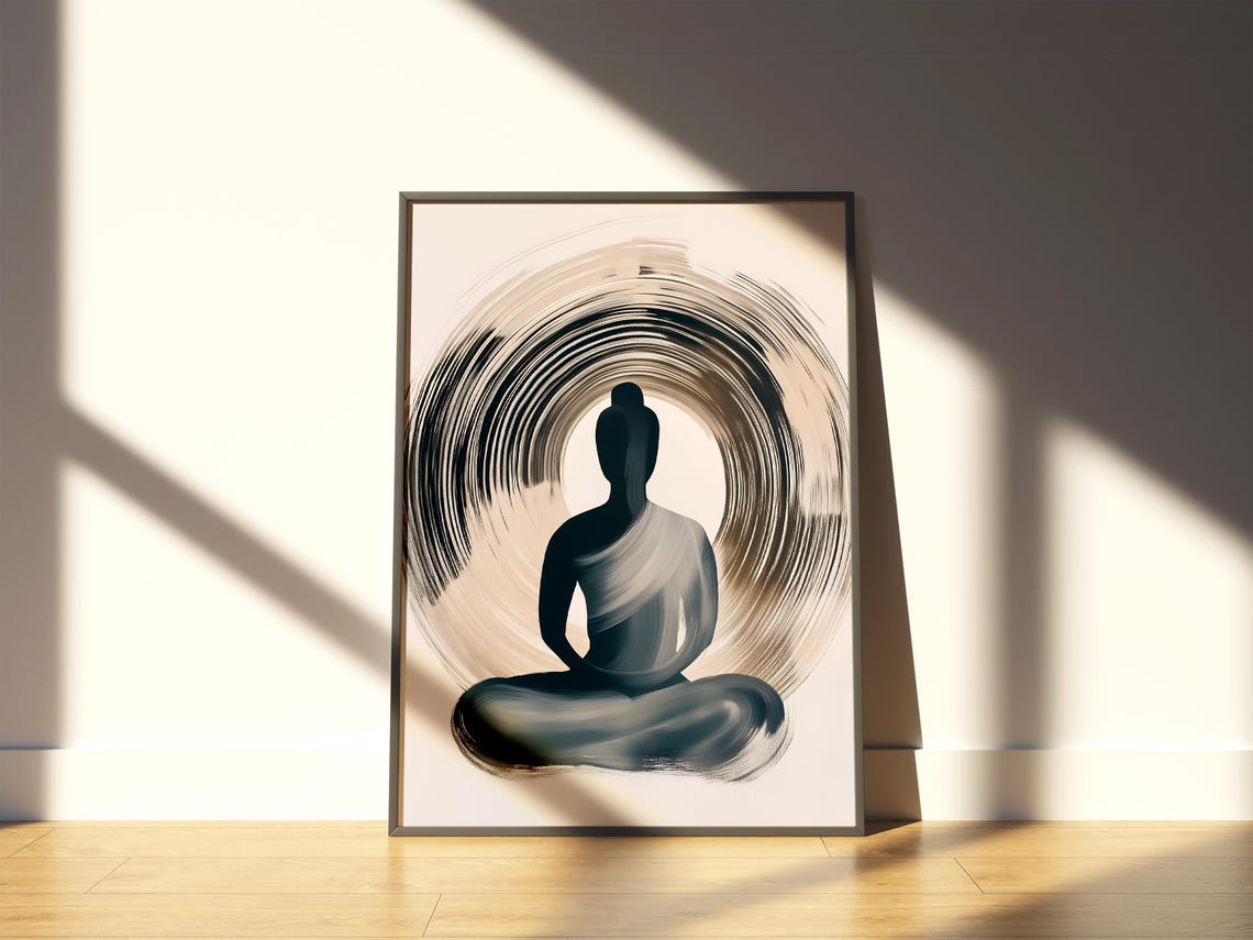 Buddha Meditating Inside Enso Circle Brushstroke Zen Art Poster