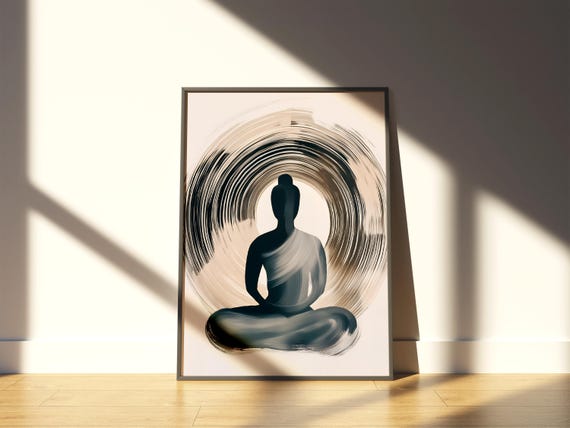 Buddha Meditating Inside Enso Circle Brushstroke Zen Art Poster