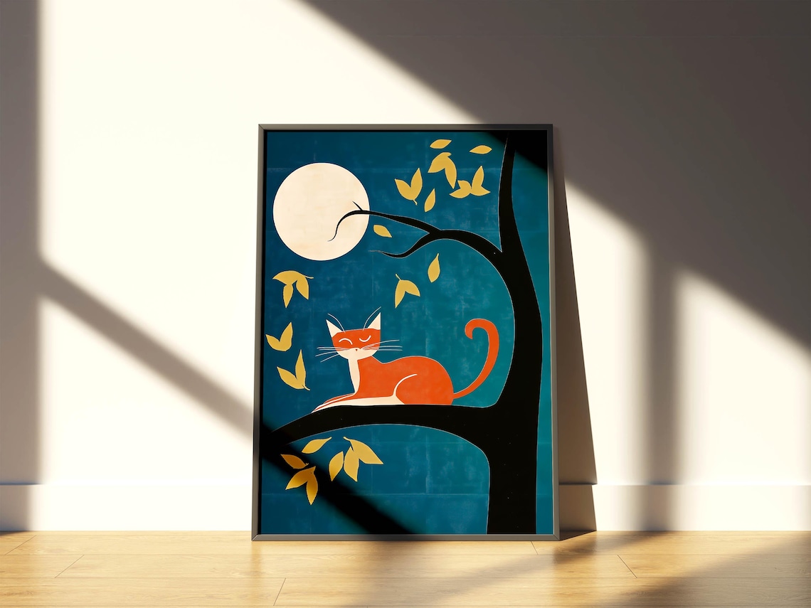 Retro Cat Poster, Mid-Century Modern Wall Art