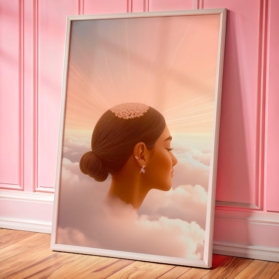 Dopamine Decor Wall Art Heavenly Dreamy Woman Poster Girly Surreal Coquette Portrait Print Uplifting Feminine Room
