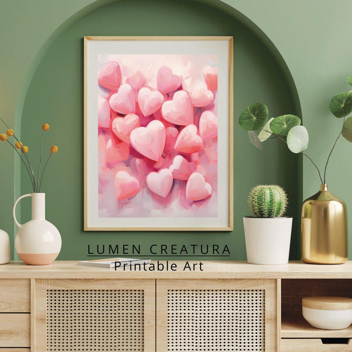 Pink Heart Print, Vintage Valentine's Day Decor - Image 3
