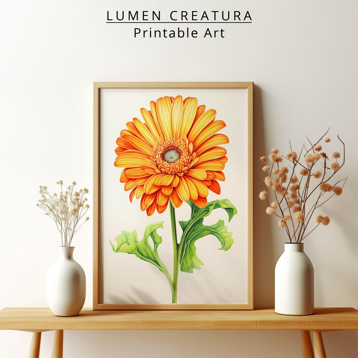 Orange Flower Botanical Vintage Wall Art - Image 3
