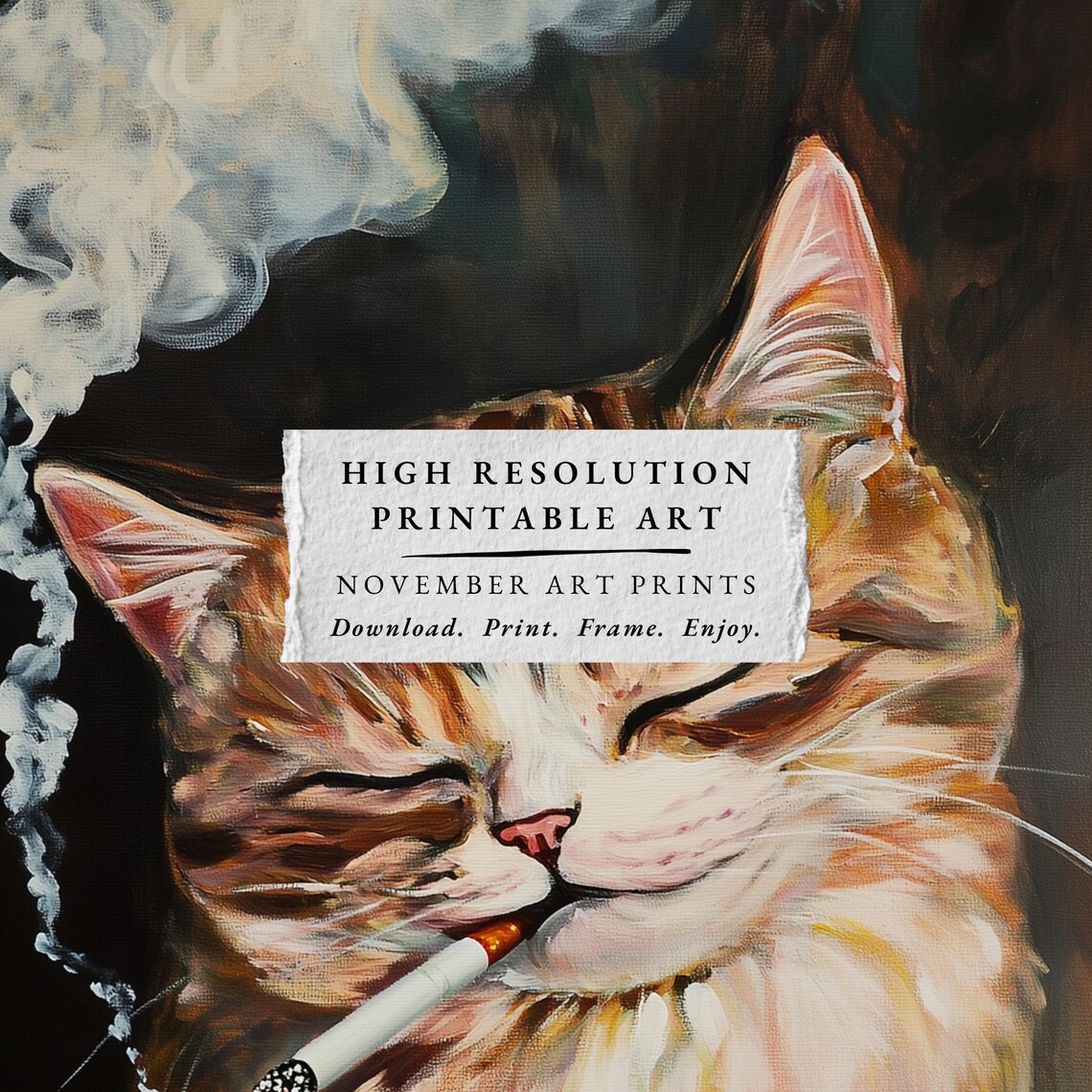 Smoking Cat Funny Animal Painting Vintage Bar Decor Night Poster - Image 4