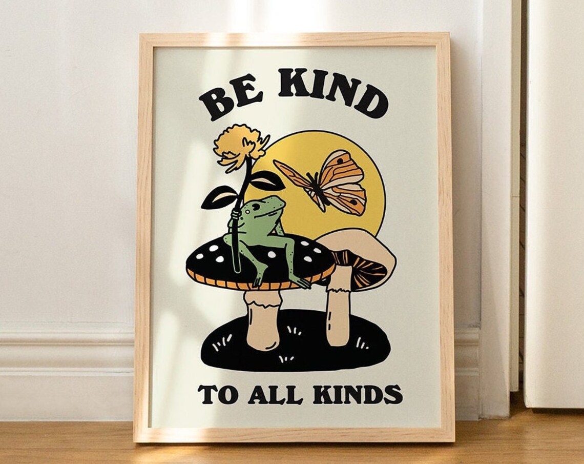 Retro Frog And Butterfly Poster Print, Room Decor