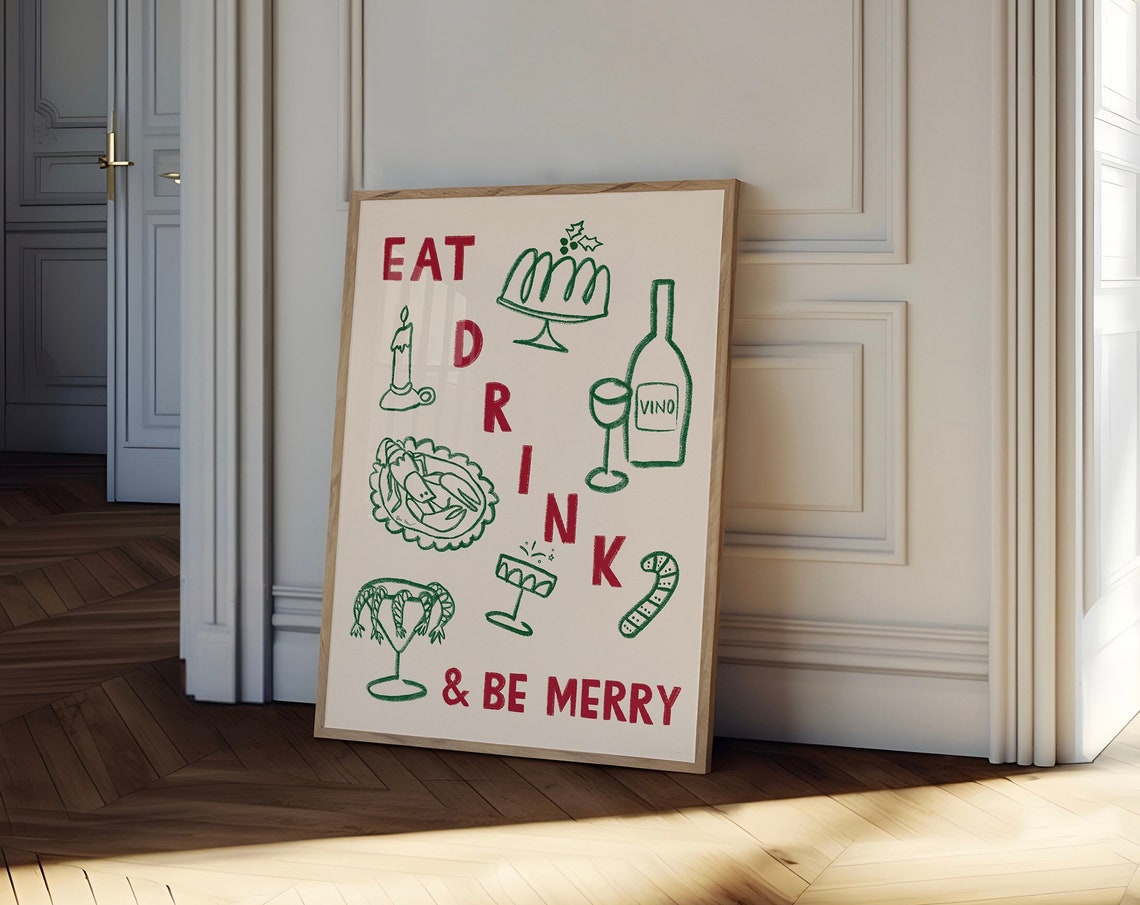 Eat Drink And Be Merry Christmas Dinner Party Kitchen Poster