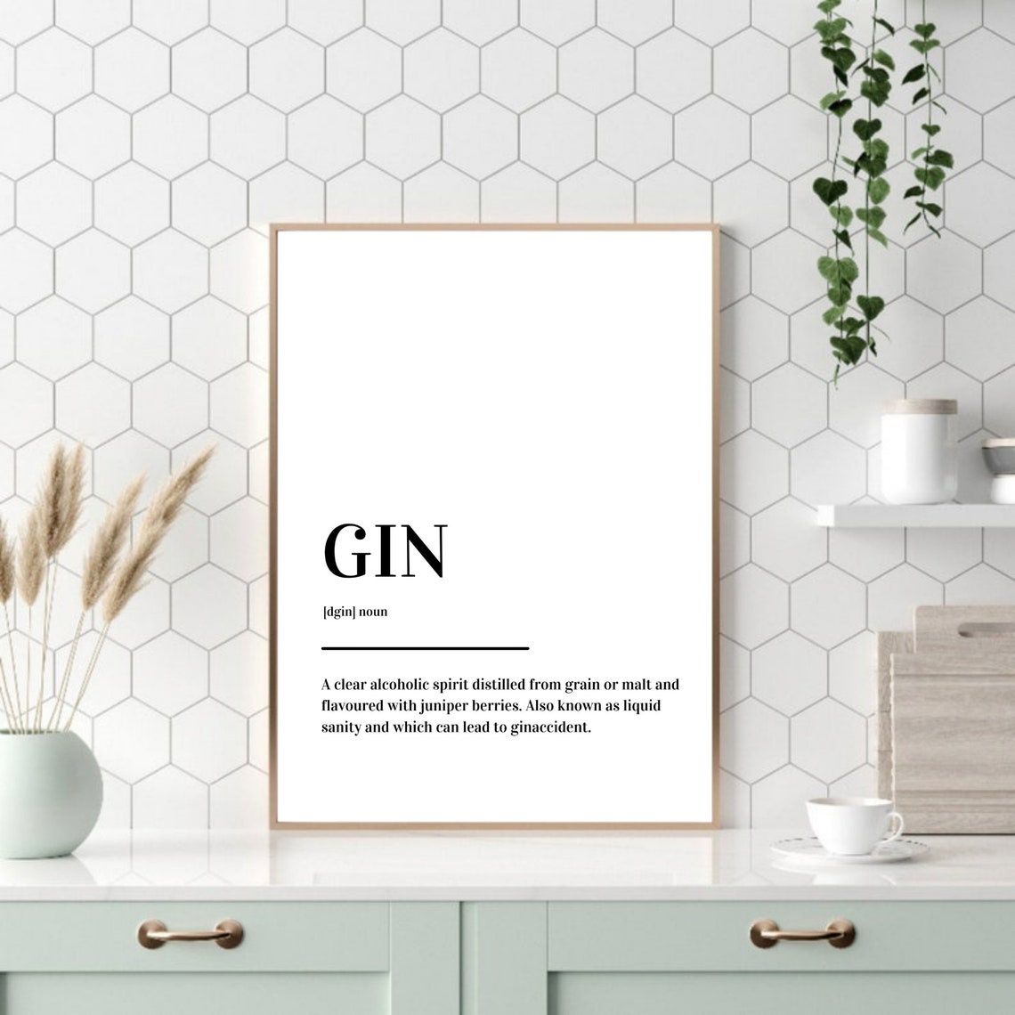 Gin Definition Funny Bar Kitchen Liquid Sanity Typography Poster