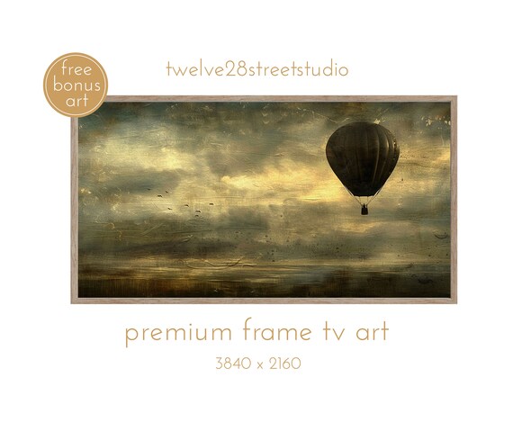 Dark Academia Hot Air Balloon Moody Golden Stormy Sky Art Poster