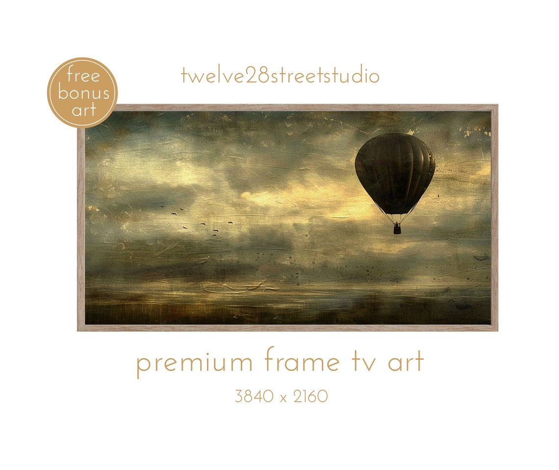 Moody Tv Art Vintage Dark Tv Art Dark Academia Tv Art Tv Art Hot Air Balloon Vintage Dark Tv Art Dark Tv Art