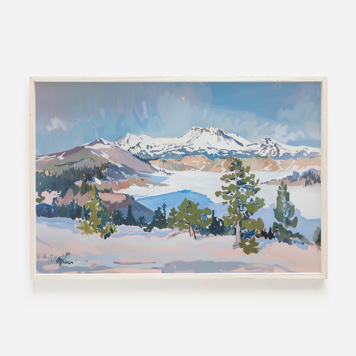 Lassen Volcanic Snow Covered Peaks Winter Mountains Painting Poster