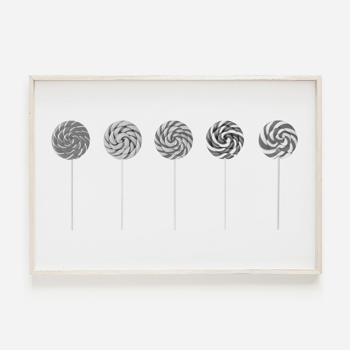 Five Swirl Lollipops Black White Candy Photography Art Poster