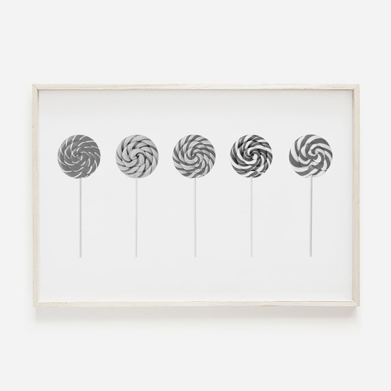 Five Swirl Lollipops Black White Candy Photography Art Poster