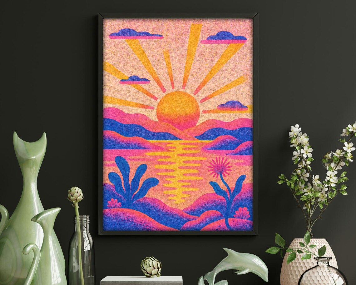 Retro Pop Sunset Abstract Landscape Art Print