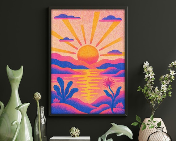 Retro Pop Sunset Abstract Landscape Art Print