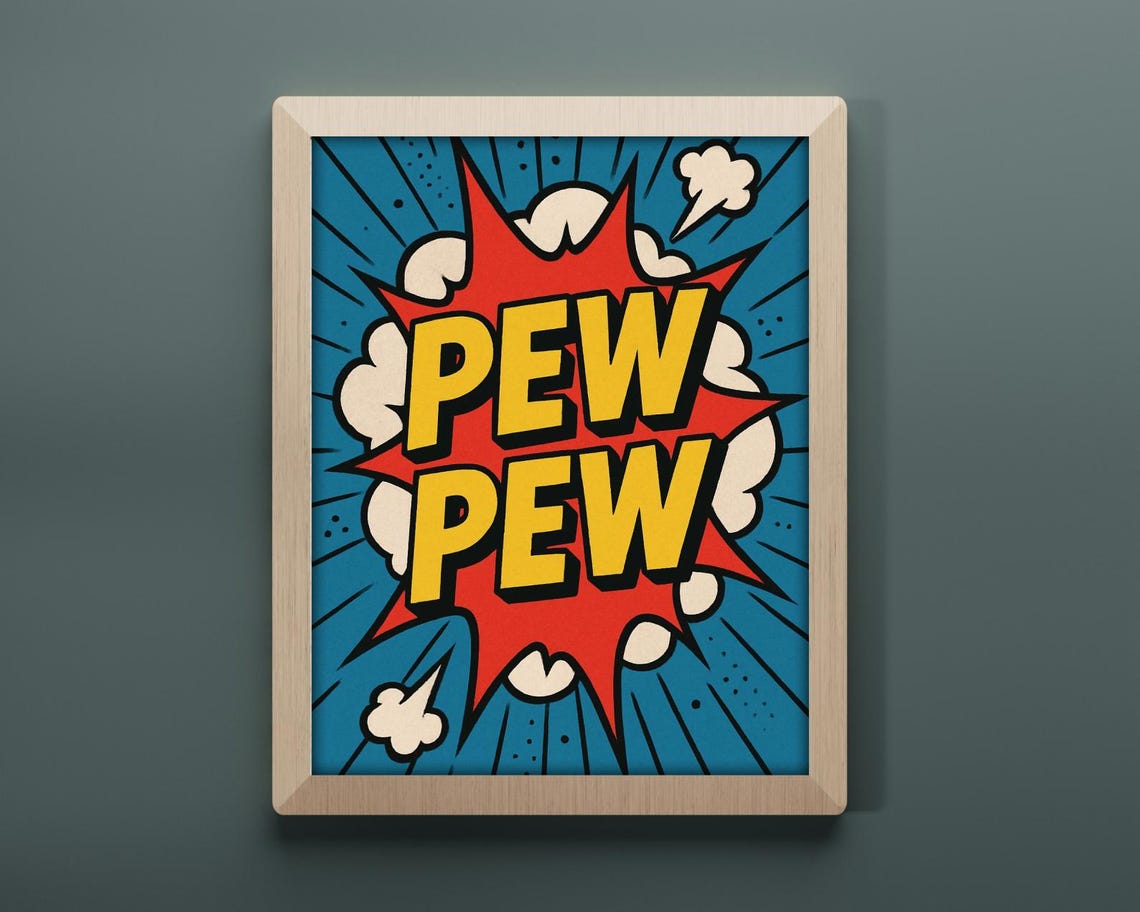 Pew Pew Comic Style Funny Art Print - Image 2