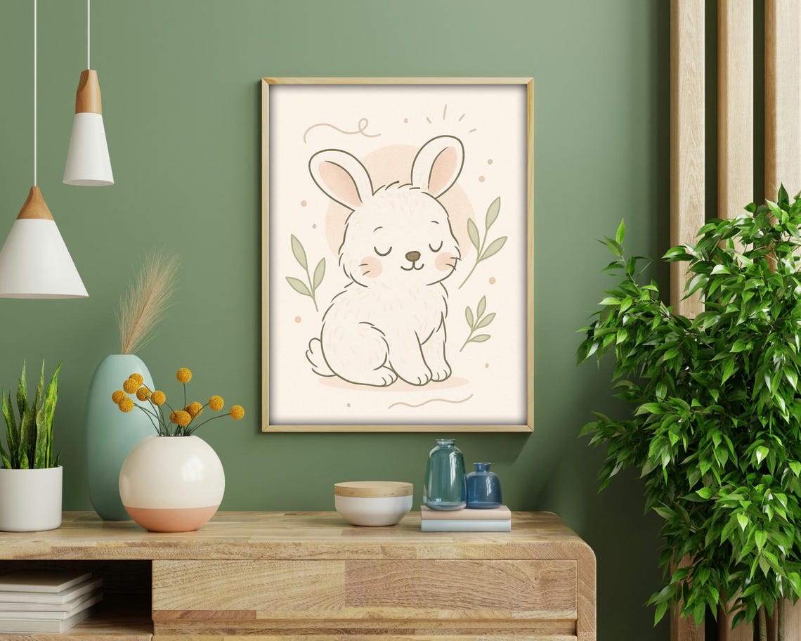 Cute Minimal Bunny Illustration, Nursery Decor - Image 3
