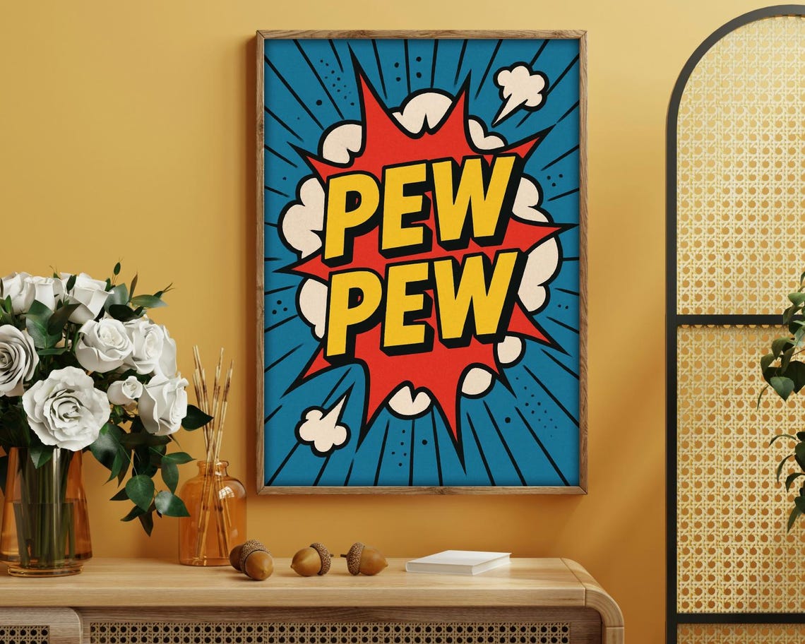 Pew Pew Comic Style Funny Art Print - Image 3