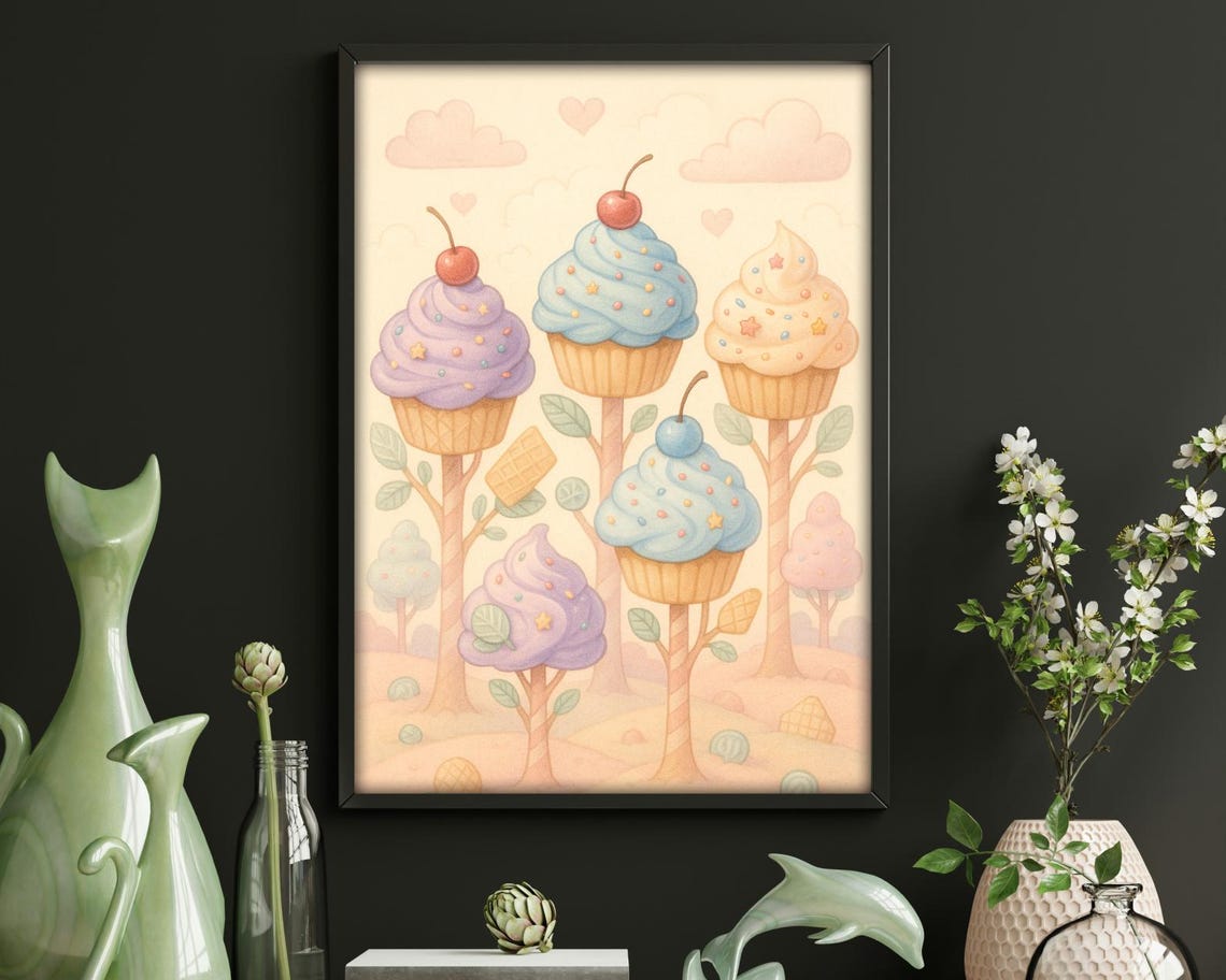Pastel Cupcake Forest, Cute Dessert Fantasy
