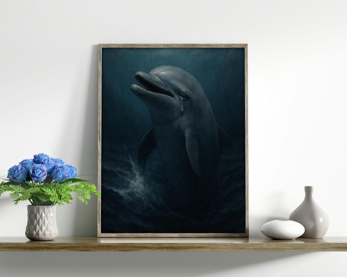 Crying Dolphin, Emotional Surreal Ocean Art Print - Image 2