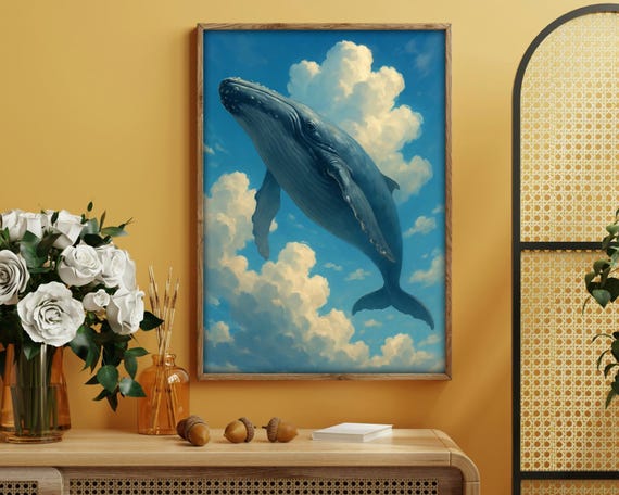 Surreal Whale In The Sky, Dreamlike Fantasy Art Print