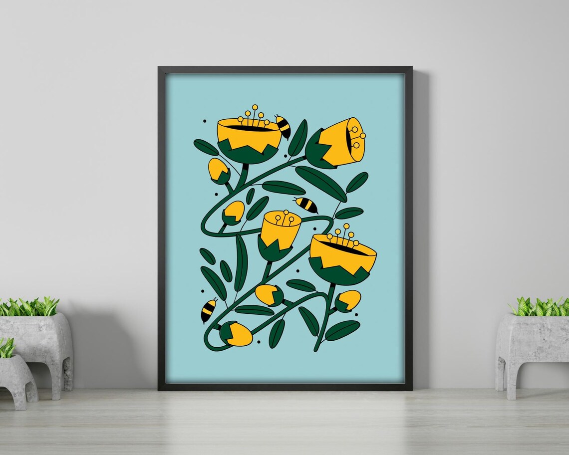 Modern Bee And Flower Line Art, Minimal Nature - Image 3