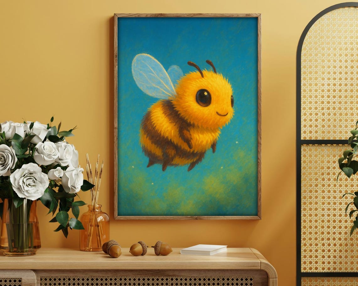 Cute Bee, Insects & Wildlife Art Print - Image 3