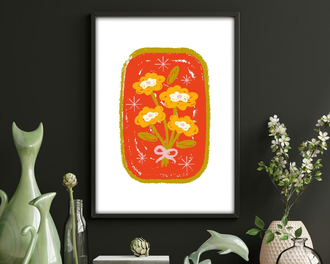 Vintage Floral Bouquet, Retro Style Art Print - Image 3