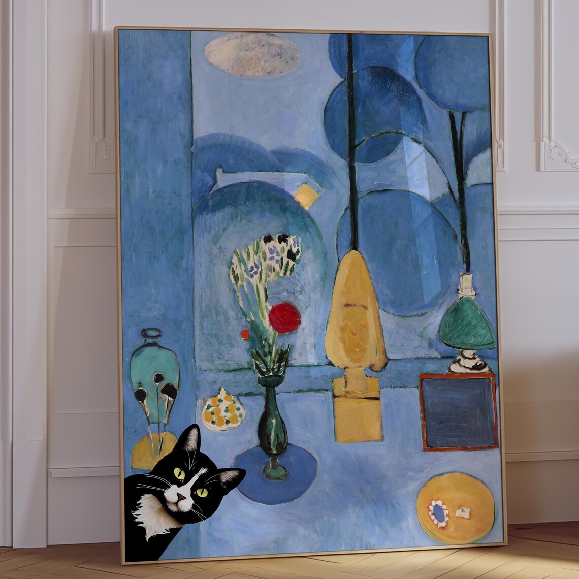 Matisse Style Blue Window Cat Painting Playful Modern Art Print