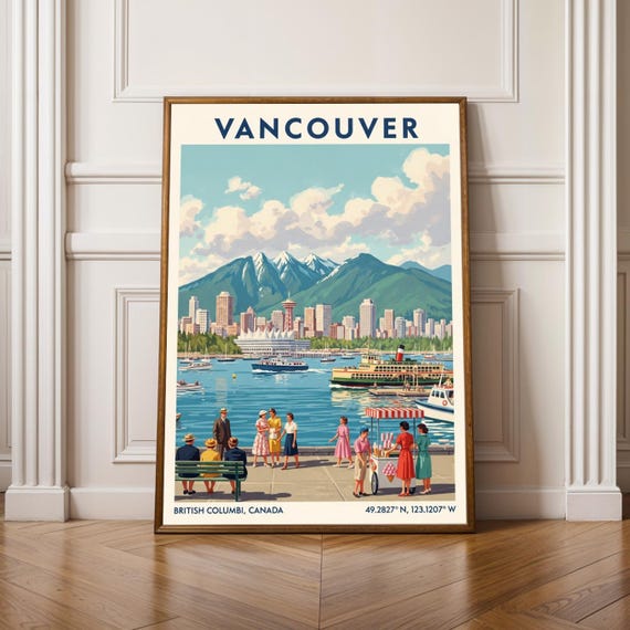 Vancouver Vintage Travel Poster Retro Canada City Skyline Art Print