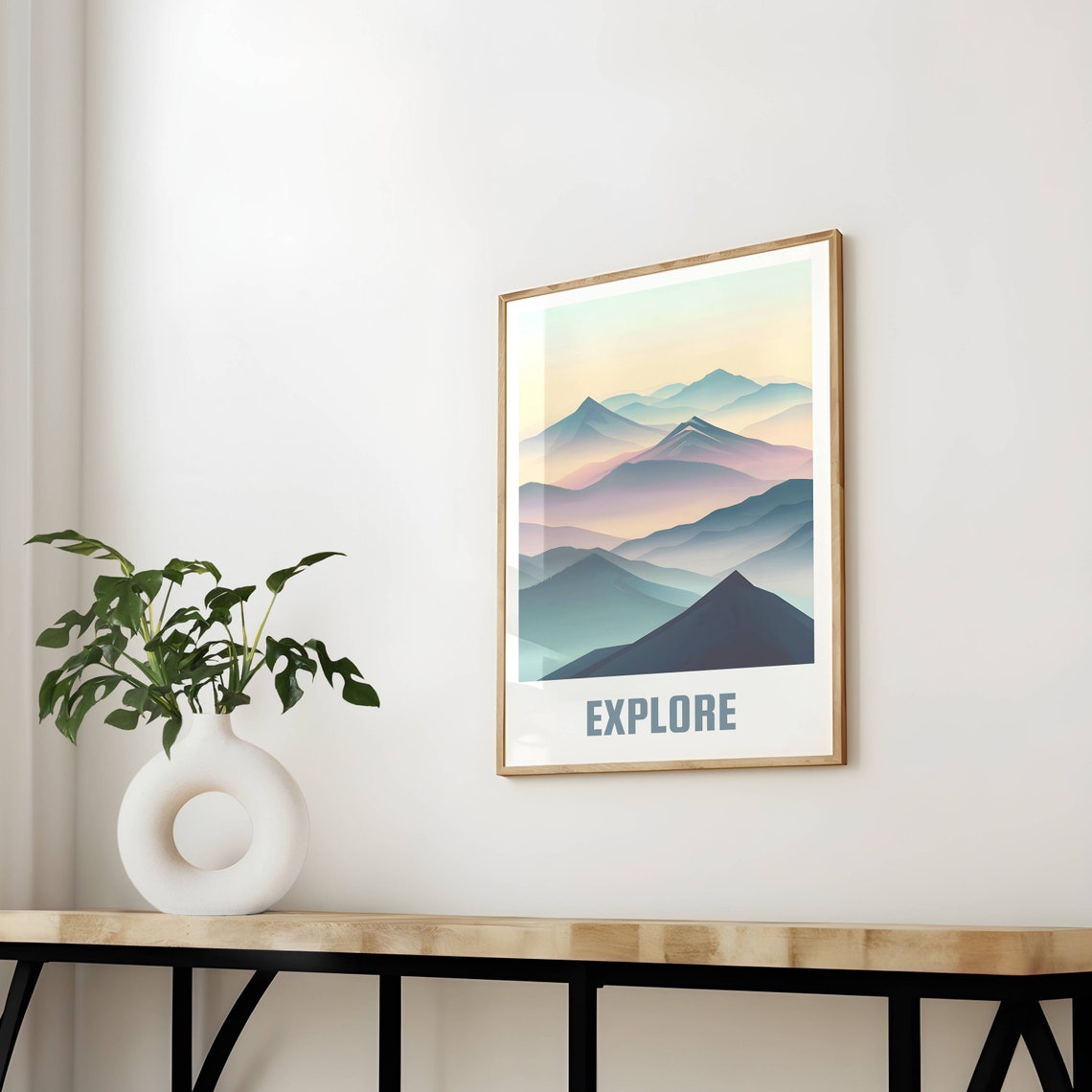 Explore Layered Mountain Ranges Pastel Gradient Art Travel Poster - Image 2