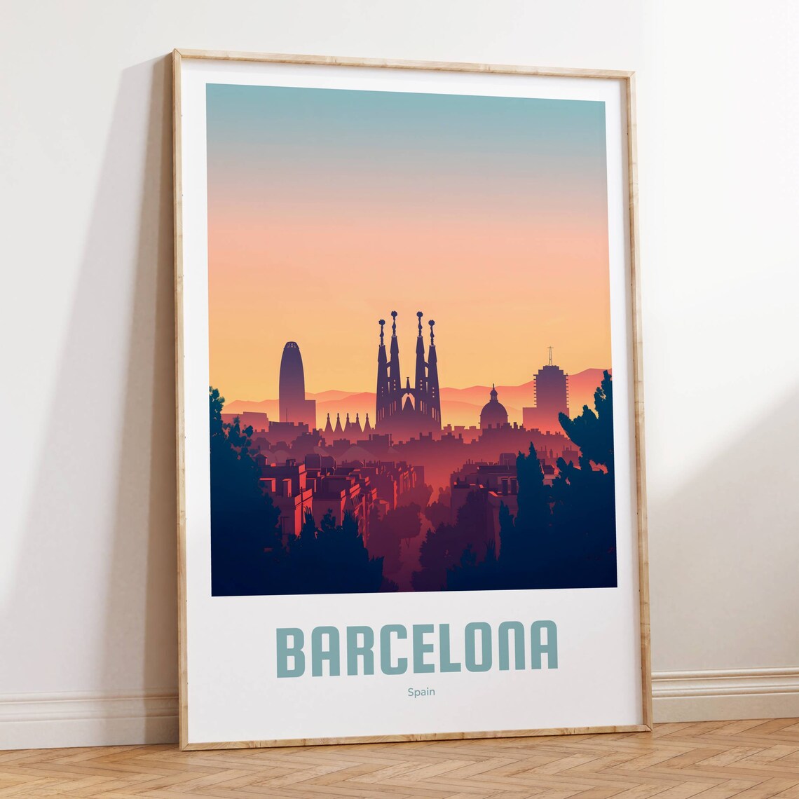 Barcelona Sagrada Familia Sunset Skyline Vintage Travel Poster - Image 4