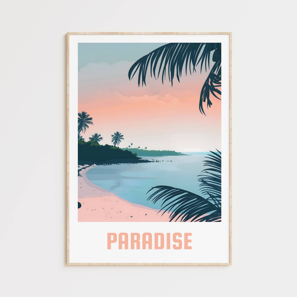 Paradise Tropical Beach Palm Trees Sunset Dreamy Travel Poster