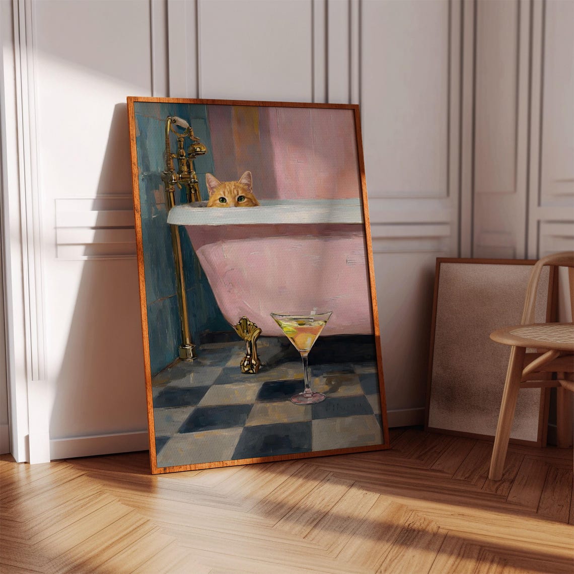 Cat In Bathtub Print Retro Bathroom Wall Art Digital Download