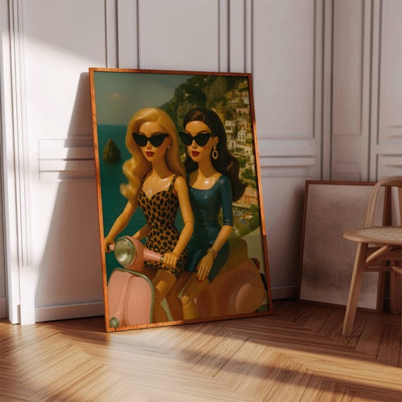 Amalfi Coast Besties Poster Girly Retro Friendship Art Digital Download