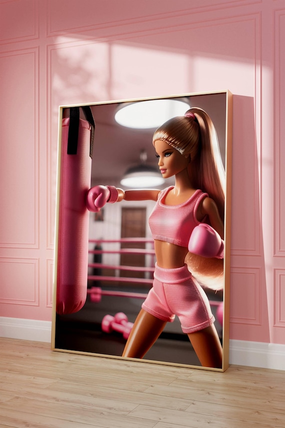 Pink Boxing Fashion Doll With Gloves Gym Workout Girl Power Poster