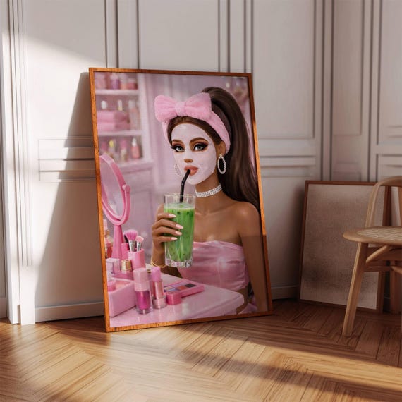 Pink Doll Poster Preppy Self Care Vanity Decor Fashion Wall Art Trendy Girlhood