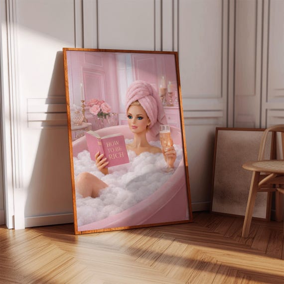 How To Be Rich Print Funny Fashion Doll Art Pink Bathroom Decor Manifestation Poster